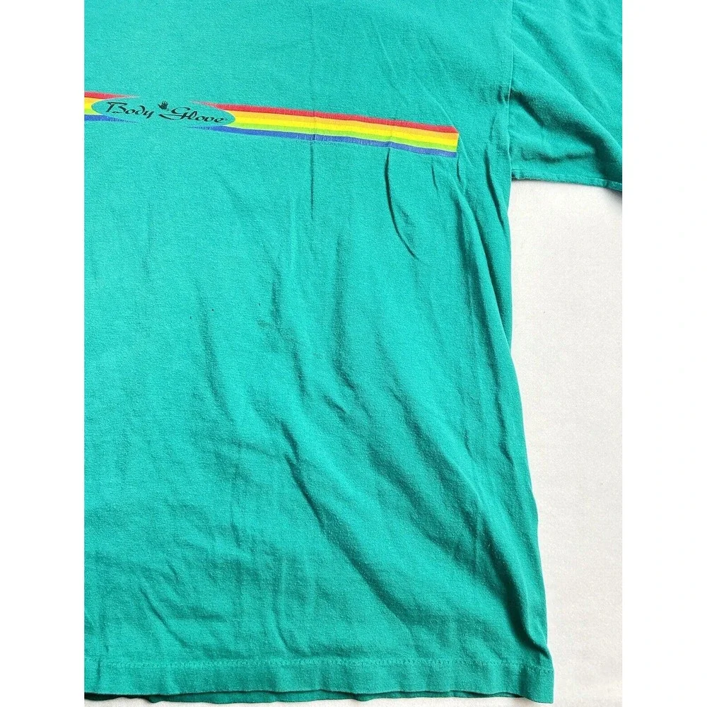 Vintage Surfing Shirt Mens XL Body Glove Rainbow Stripe 80s Tee Graphic USA - Picture 3 of 11